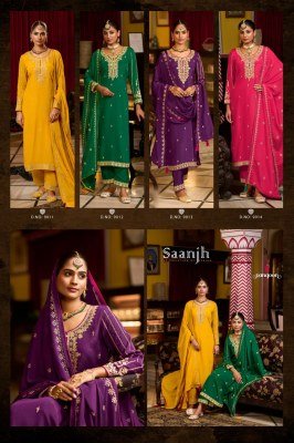 Rangoon Saanjh Premium Chinon Ensemble Heavy Coded And Mirror Work with Fancy Dupatta Wholesale kurtis catalogs
