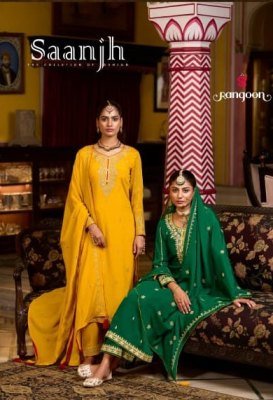 Rangoon Saanjh Premium Chinon Ensemble Heavy Coded And Mirror Work with Fancy Dupatta Wholesale kurtis catalogs