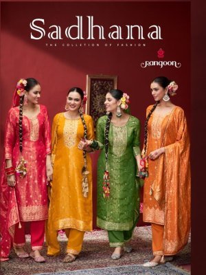 Rangoon Sadhana Designer Simmer Jacquard Suit Hand Embroidered with Viscose Pant And Lace Dupatta Wholesale kurtis catalogs