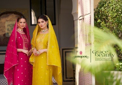 Rangoon Savitri Designer Ethnic Set Handworked Russian Jacquard Top with Viscose Pant And Heavy Chanderi Silk Dupatta Wholesale kurtis catalogs