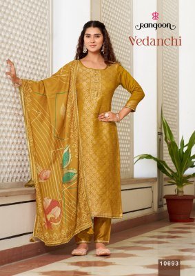Rangoon Vedanchi Viscose Muslin Jacquard Kurti Pant with Digital Print Dupatta Set kurti pant with dupatta Catalogs