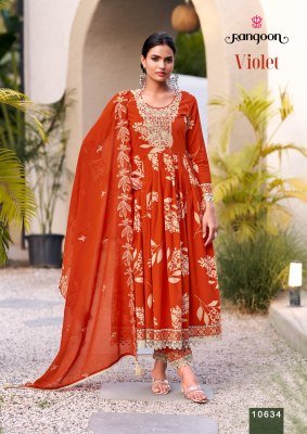 Rangoon Violet Cambric Cotton Embroidered Kurti Pant Set with Dupatta (M–3XL) readymade suit catalogs