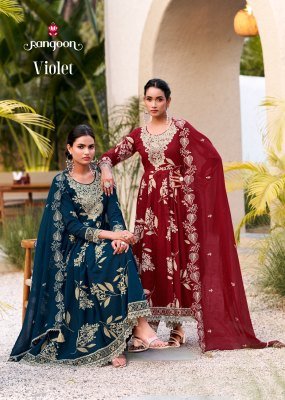 Rangoon Violet Cambric Cotton Embroidered Kurti Pant Set with Dupatta (M–3XL) readymade suit catalogs