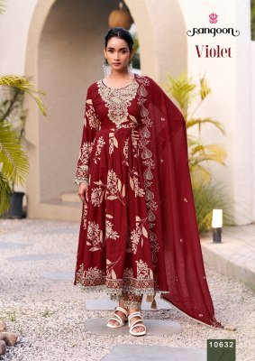 Rangoon Violet Cambric Cotton Embroidered Kurti Pant Set with Dupatta (M–3XL) readymade suit catalogs