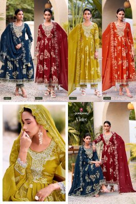 Rangoon Violet Cambric Cotton Embroidered Kurti Pant Set with Dupatta (M–3XL) readymade suit catalogs