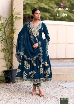 Rangoon Violet Cambric Cotton Embroidered Kurti Pant Set with Dupatta (M–3XL) readymade suit catalogs