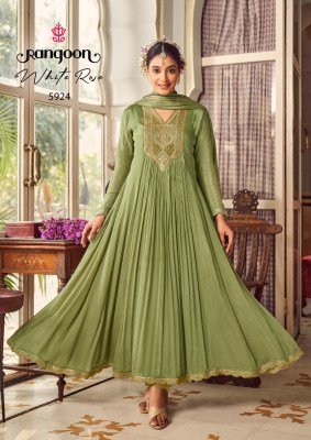 Rangoon Whiterose Chinon Fancy Neck And Sleeve Work Suit with Khatli Handwork Mirror and Cotton Inner Embellished Dupatta with Swarovski Diamond And F kurtis catalogs