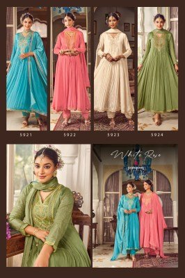 Rangoon Whiterose Chinon Fancy Neck And Sleeve Work Suit with Khatli Handwork Mirror and Cotton Inner Embellished Dupatta with Swarovski Diamond And F kurtis catalogs