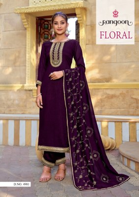 Rangoon by Floral silk embroidered hand mirror work readymade suit catalogue at amviexpo Rangoon