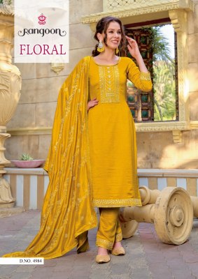 Rangoon by Floral silk embroidered hand mirror work readymade suit catalogue at amviexpo readymade suit catalogs