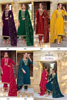 Rangoon by Floral silk embroidered hand mirror work readymade suit catalogue at amviexpo readymade suit catalogs