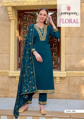 Rangoon by Floral silk embroidered hand mirror work readymade suit catalogue at amviexpo readymade suit catalogs