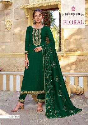 Rangoon by Floral silk embroidered hand mirror work readymade suit catalogue at amviexpo readymade suit catalogs