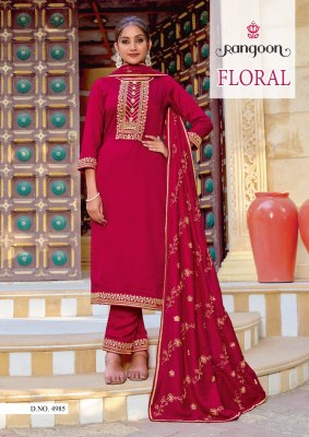 Rangoon by Floral silk embroidered hand mirror work readymade suit catalogue at amviexpo readymade suit catalogs