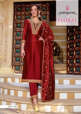 Rangoon by Floral silk embroidered hand mirror work readymade suit catalogue at amviexpo readymade suit catalogs