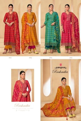 Rangoon by Rashmika silk print with embroidered kurti pant and dupatta catalogue at low rate  readymade suit catalogs