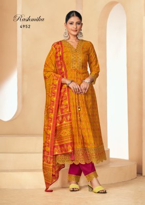 Rangoon by Rashmika silk print with embroidered kurti pant and dupatta catalogue at low rate  readymade suit catalogs