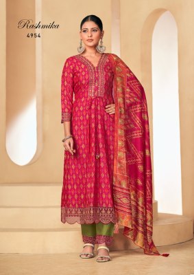 Rangoon by Rashmika silk print with embroidered kurti pant and dupatta catalogue at low rate  readymade suit catalogs