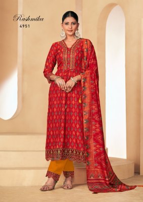 Rangoon by Rashmika silk print with embroidered kurti pant and dupatta catalogue at low rate  readymade suit catalogs
