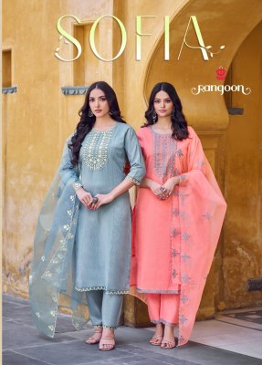 Rangoon by Sofia pure cotton embroidered kurti pant and dupatta catalogue Rangoon