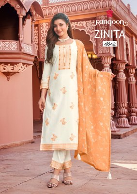 Rangoon by Zinita pure cotton jacquard fancy readymade suit catalogue at affordable rate  readymade suit catalogs