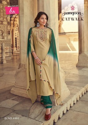 Rangoon by catwalk vol 5 heavy reyon embroidered kurti pant and dupatta catlogue at affordable rate  readymade suit catalogs