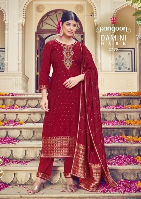 Rangoon by damini dark Viscose Jacquard Embroidery Work Neck with Khatli Hand Work and Inner kurti catalog at wholesale rate kurtis catalogs