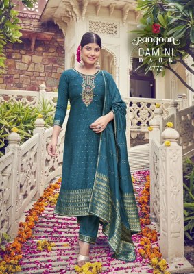 Rangoon by damini dark Viscose Jacquard Embroidery Work Neck with Khatli Hand Work and Inner kurti catalog at wholesale rate kurtis catalogs