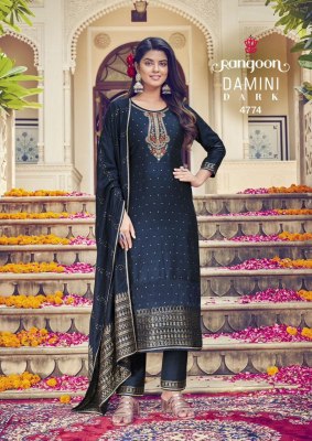 Rangoon by damini dark Viscose Jacquard Embroidery Work Neck with Khatli Hand Work and Inner kurti catalog at wholesale rate kurtis catalogs