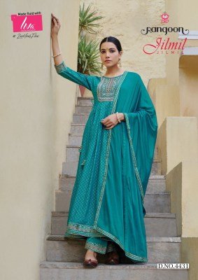 Rangoon presents jilmil rayon fancy work anarkali style ready made salwar suits wholesaler  kurtis catalogs