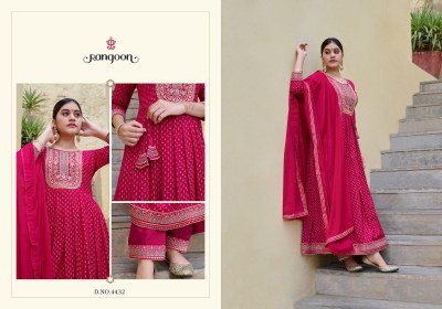 Rangoon presents jilmil rayon fancy work anarkali style ready made salwar suits wholesaler  kurtis catalogs