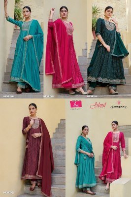 Rangoon presents jilmil rayon fancy work anarkali style ready made salwar suits wholesaler  kurtis catalogs