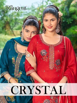 Rangrut Crystal Blooming Vichitra Kurti Pant with Lace Border Dupatta wholesale catalogs