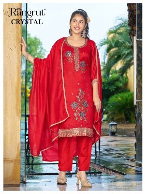 Rangrut Crystal Blooming Vichitra Kurti Pant with Lace Border Dupatta kurti pant with dupatta Catalogs