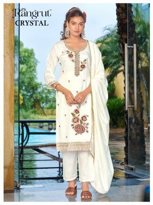 Rangrut Crystal Blooming Vichitra Kurti Pant with Lace Border Dupatta kurti pant with dupatta Catalogs