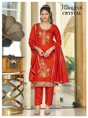 Rangrut Crystal Blooming Vichitra Kurti Pant with Lace Border Dupatta kurti pant with dupatta Catalogs