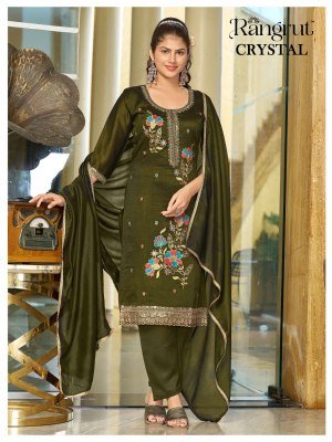 Rangrut Crystal Blooming Vichitra Kurti Pant with Lace Border Dupatta kurti pant with dupatta Catalogs