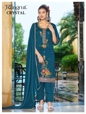 Rangrut Crystal Blooming Vichitra Kurti Pant with Lace Border Dupatta kurti pant with dupatta Catalogs