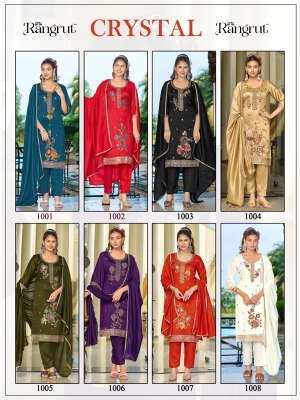 Rangrut Crystal Blooming Vichitra Kurti Pant with Lace Border Dupatta kurti pant with dupatta Catalogs