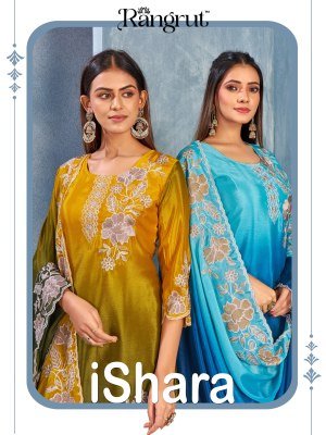 Rangrut ISHARA 3-Piece Pure Chinon Kurti Palazzo Dupatta Set 