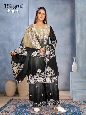 Rangrut ISHARA 3-Piece Pure Chinon Kurti Palazzo Dupatta Set Fancy Palazzo suit catalogue