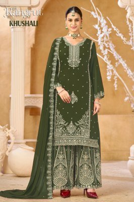 Rangrut KHUSHALI  Blooming Georgette Embroidery Kurti Palazzo Dupatta Set Fancy Palazzo suit catalogue