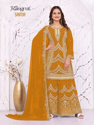 Rangrut SAIMA  Georgette Embroidery Kurti Palazzo Dupatta Set Fancy Palazzo suit catalogue