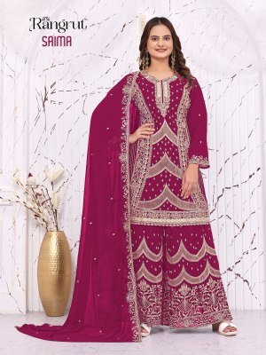 Rangrut SAIMA  Georgette Embroidery Kurti Palazzo Dupatta Set Fancy Palazzo suit catalogue
