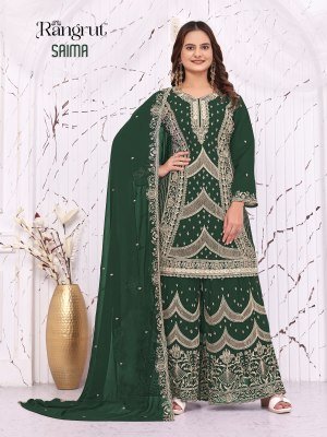 Rangrut SAIMA  Georgette Embroidery Kurti Palazzo Dupatta Set Fancy Palazzo suit catalogue