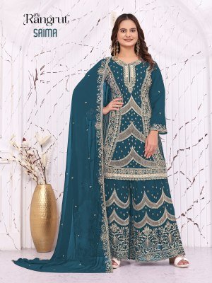 Rangrut SAIMA  Georgette Embroidery Kurti Palazzo Dupatta Set Fancy Palazzo suit catalogue