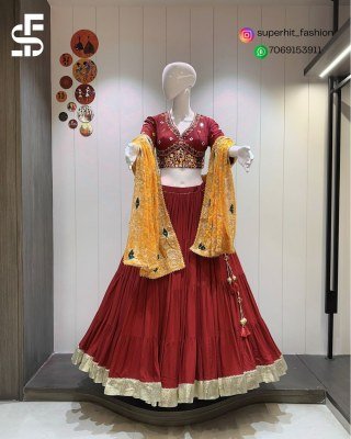 Rani Maroon Colour Original Rayon Cotton Chaniya Choli Fabric 10 Meter Flared with Heavy Mirror Work Blouse and Margin Wholesale Amavi