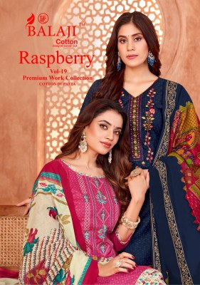 Rasberry vol 19 by Balaji Pure Cotton Printed Embroidered Neck work dress material in budget rate Balaji cotton 