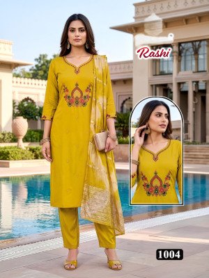 Rashi Vol. 1 Roman Silk Embroidered Kurti Pant with Chanderi Sequence Jacquard Dupatta Set kurti pant with dupatta Catalogs