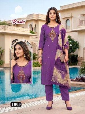 Rashi Vol. 1 Roman Silk Embroidered Kurti Pant with Chanderi Sequence Jacquard Dupatta Set kurti pant with dupatta Catalogs